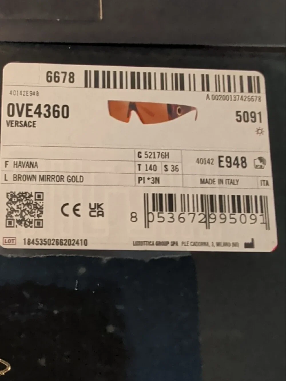 Versace VE4360 Shield Sunglasses in Tortoiseshell/Brown NIB